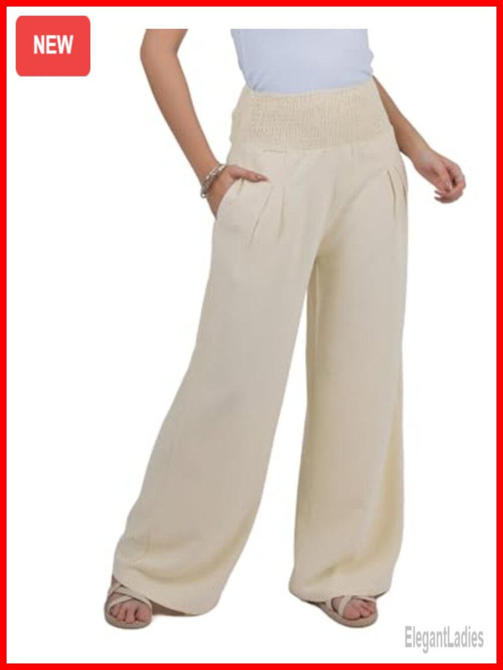 LOFBAZ Linen Palazzo Wide Leg High Waist Trousers with Pockets Summer Lounge